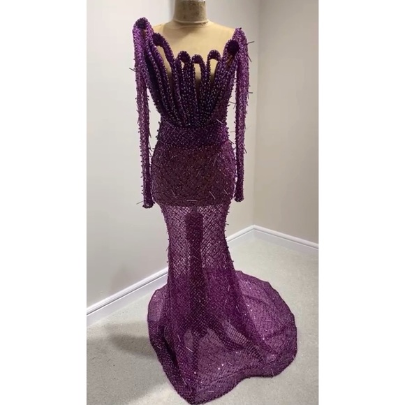 Albina Dyla Purple Embellished Dress-New - Picture 2 of 4
